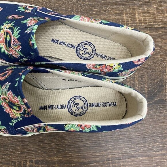 SUN SURF Japan Hawaiian Ukulele Lei Floral Printed Canvas Slip On Shoes - Picture 7 of 12